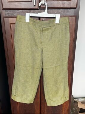 Charles Nolan New York 100% Wool Olive Herringbone Cuffed Capri Pants Size 8